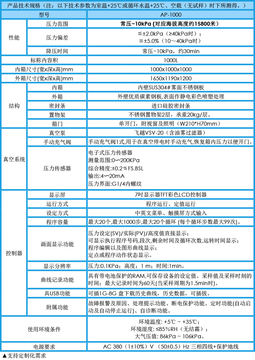 真空試驗箱 AP-1000參數